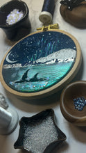 Load image into Gallery viewer, Orcas in Aurora  #677 - 4.5” beechwood hoop
