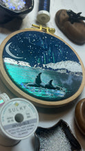 Load image into Gallery viewer, Orcas in Aurora  #677 - 4.5” beechwood hoop
