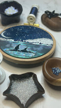 Load image into Gallery viewer, Orcas in Aurora  #677 - 4.5” beechwood hoop
