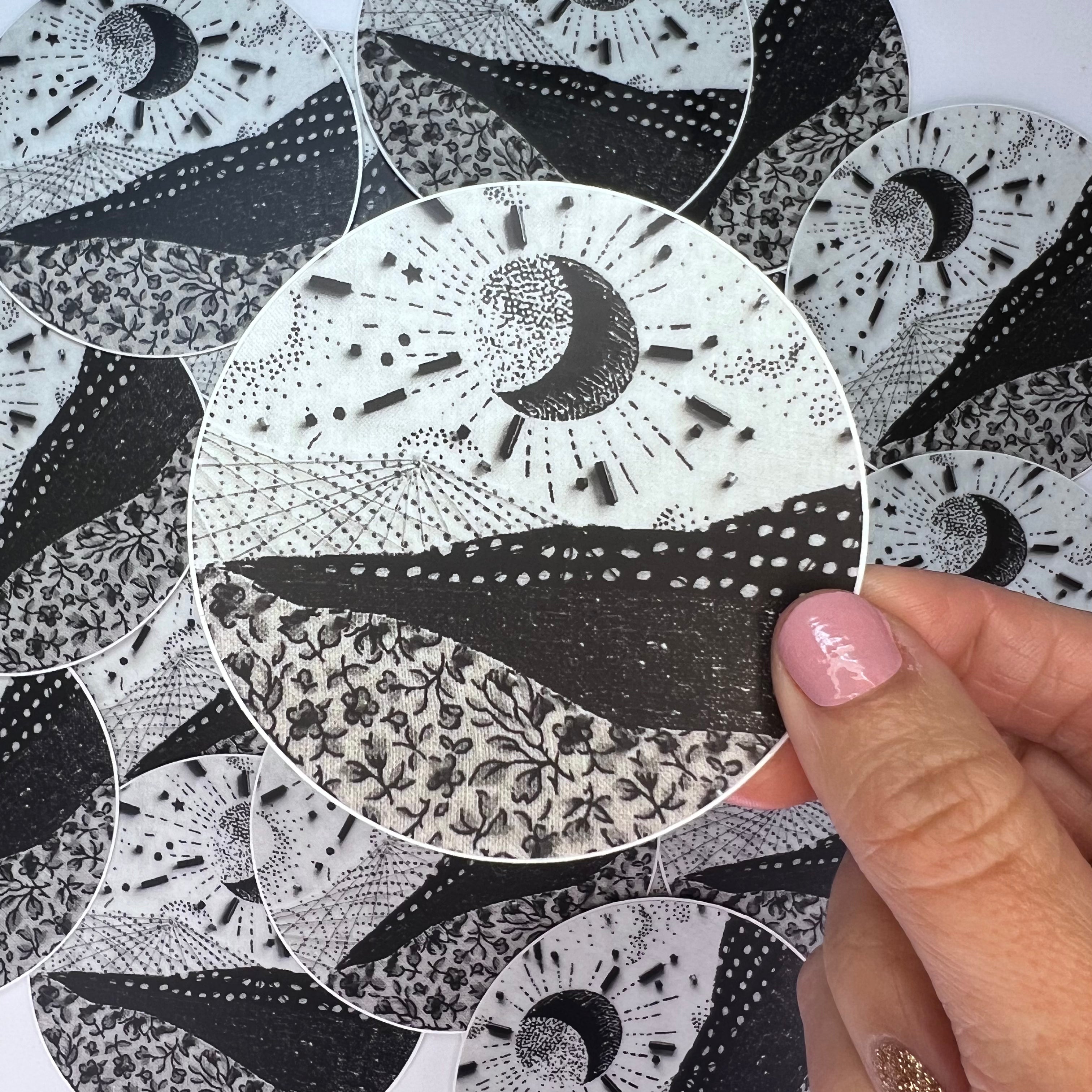 Black and White Moonscape Sticker