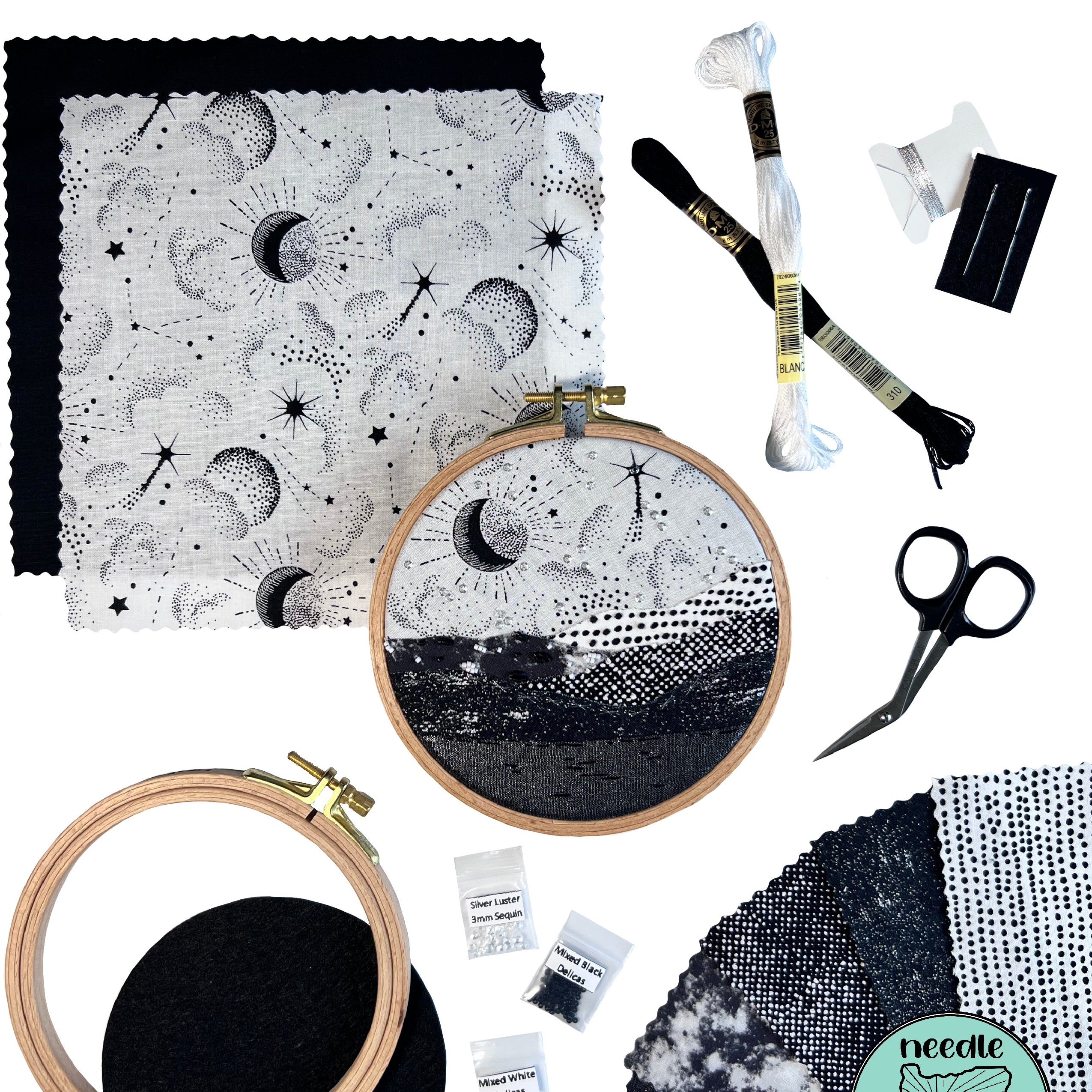 Black & White Moonscape Fabric Collage Kit