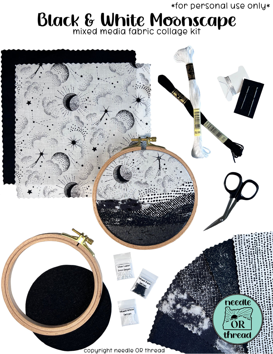 Black & White Moonscape Fabric Collage Kit